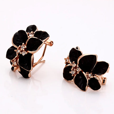 Fashion Rose Flower Enamel Jewelry Set Rose Gold Color Black Bridal Jewelry Sets for Women Wedding 2022 Best Selling Products