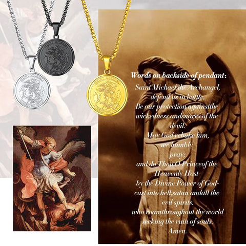 Saint Michael Catholic round Pendant for Men Women Christian Baptism Faith Gift Stainless Steel Religious Chain Jewelry for Father Son Husband