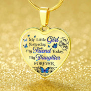 My Little Girl Yesterday My Friend Today Heart Pendant Necklace Butterfly Necklace Birthday Gift to Daughter from Dad and Mom