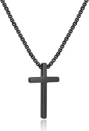 Cross Necklace for Men, Silver Black Gold Stainless Steel Cross Pendant Necklace for Men, 16-30 Inches Box Chain