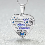 My Little Girl Yesterday My Friend Today Heart Pendant Necklace Butterfly Necklace Birthday Gift to Daughter from Dad and Mom