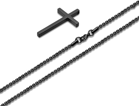 Cross Necklace for Men, Silver Black Gold Stainless Steel Cross Pendant Necklace for Men, 16-30 Inches Box Chain