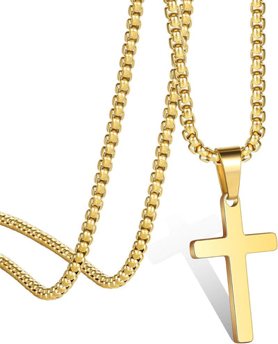 Cross Necklace for Men, Stainless Steel Cross Pendant Jewelry Gifts Gold Mens Cross Necklace 24 Inch