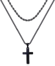 Cross Necklace for Men, Stainless Steel Layered Rope Chain Cross Pendant Necklace for Men Simple Jewelry Gifts