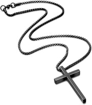 Cross Necklace for Men, Silver Black Gold Stainless Steel Cross Pendant Necklace for Men, 16-30 Inches Box Chain