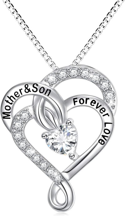 925 Sterling Silver Jewelry Engraved Always My Mother Forever My Friend/I Love You to the Moon and Back Pendant Necklace for Women Mom Wife Daughter Christmas Gift Love Heart Necklaces