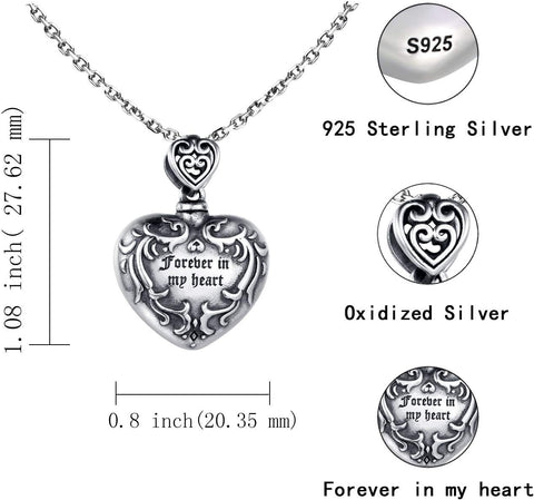 925 Sterling Silver Always in My Heart Urn Necklace Ashes Holder Keepsake Memorial Pendant Heart Cremation Jewelry