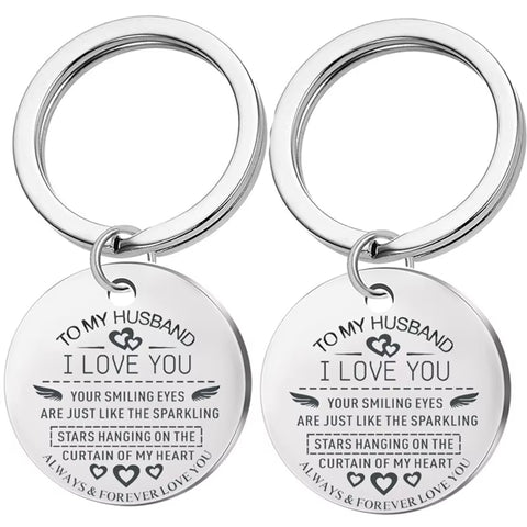 2020 New Stainless Steel Keychain to My Husband Dog Tag Lettering Key Ring to Husband Boyfriend Birthday Gift