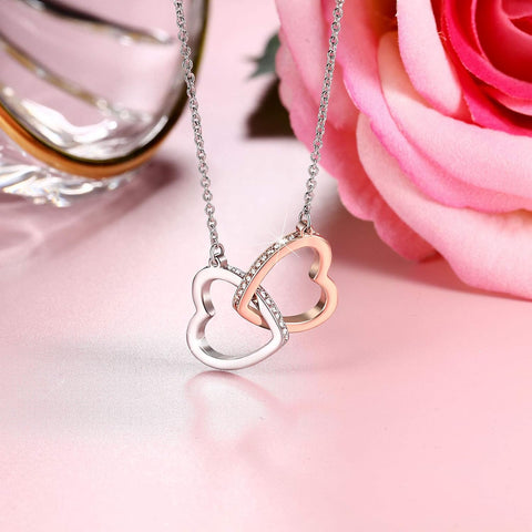 Interlocking Heart Necklace for Daughter Granddaughter from Mom Dad Grandma, Birthday Christmas Valentine'S Day Gifts for Teen Girls Women