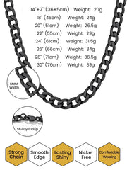 Cuban Curb Chain Necklace Gift Punk 6Mm Miami Necklace for Men Women Black Necklaces Stainless Steel Jewelry, 30" Long