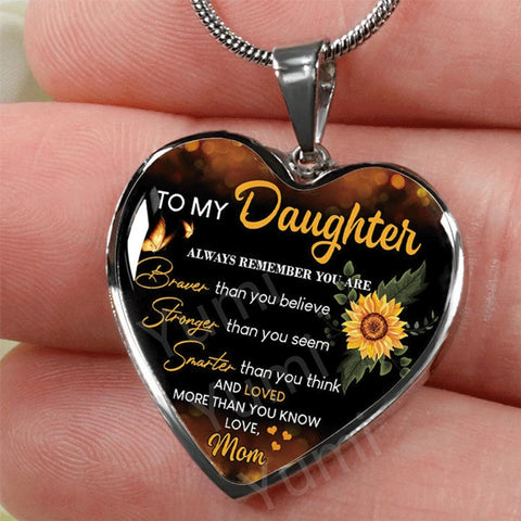 To My Daughter Exquisite Heart Pendant Necklace to Daughter from Mom Sunflower Necklace Heart Necklace Birthday Christmas Gift