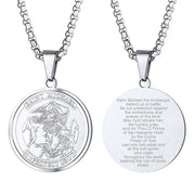 Saint Michael Catholic round Pendant for Men Women Christian Baptism Faith Gift Stainless Steel Religious Chain Jewelry for Father Son Husband