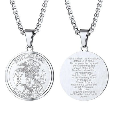 Saint Michael Catholic round Pendant for Men Women Christian Baptism Faith Gift Stainless Steel Religious Chain Jewelry for Father Son Husband