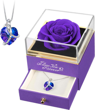 Preserved Real Purple Rose, Forever Flowers Gifts for Mom Grandma Wife Girlfriend on Christmas, Valentines Day, Mothers Day, Anniversary or Birthday Gifts for Women, I Love You Gifts for Her