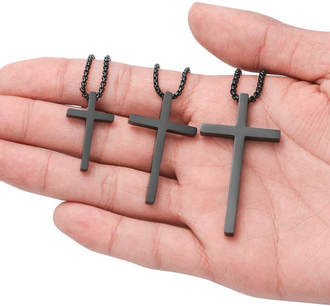 Cross Necklace for Men, Silver Black Gold Stainless Steel Cross Pendant Necklace for Men, 16-30 Inches Box Chain